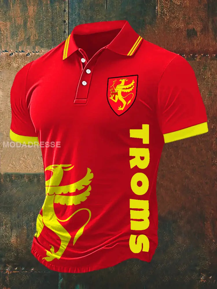 Meners tromer Skriv ut Polo hals Kort erme T-shirt raud / S