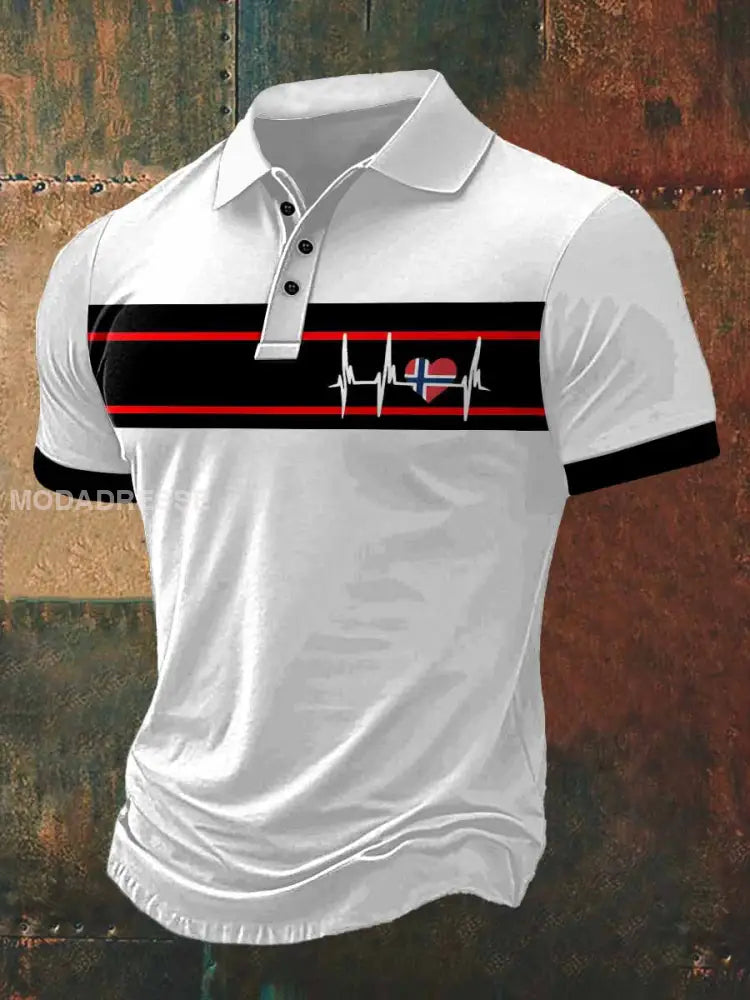 Menns hjerte i Norge skriv ut med polo hals korte erme T-shir S