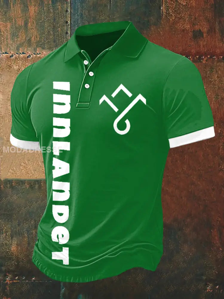 Menns innlandet Skriv ut Polo hals Kort erme T-shirt grøn / S