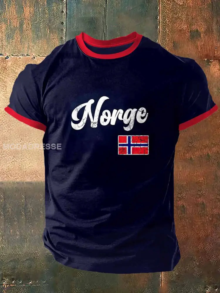 Menns norge-flagg Skriv ut korte erme-t-shirt S