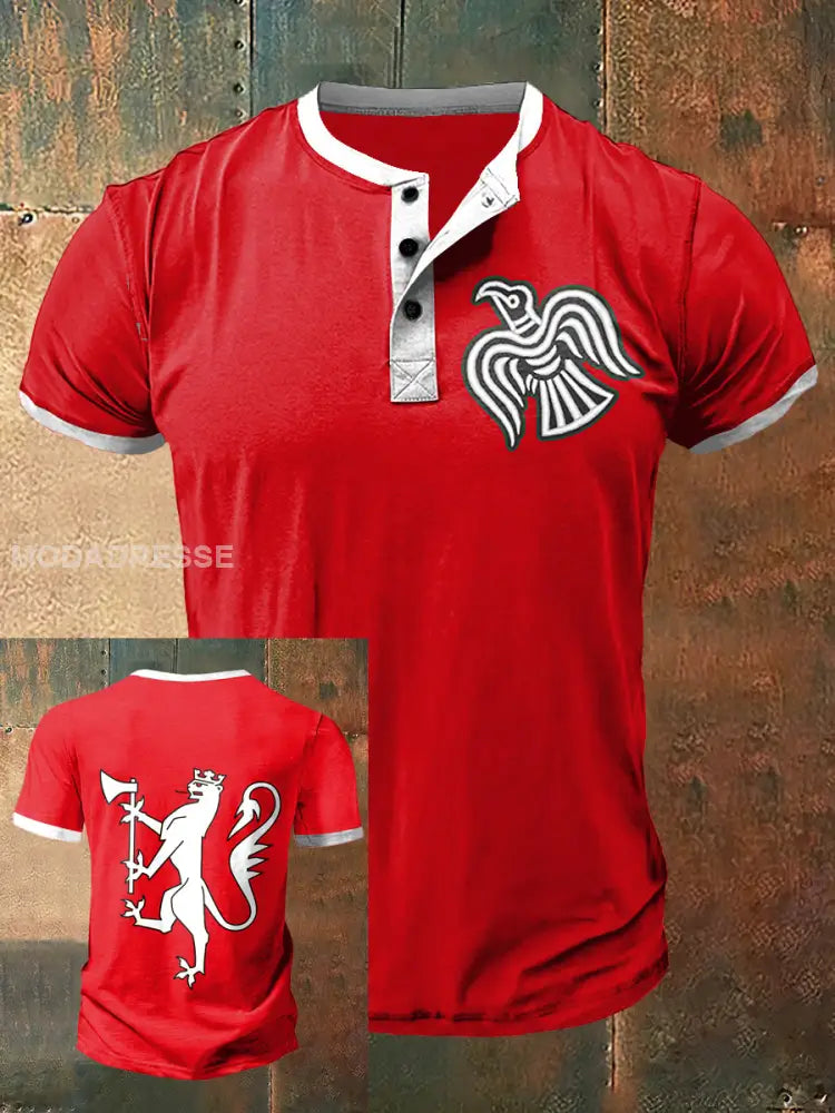 Menns Norge vikingarn kunstkort erme Henley hals T-shirt S