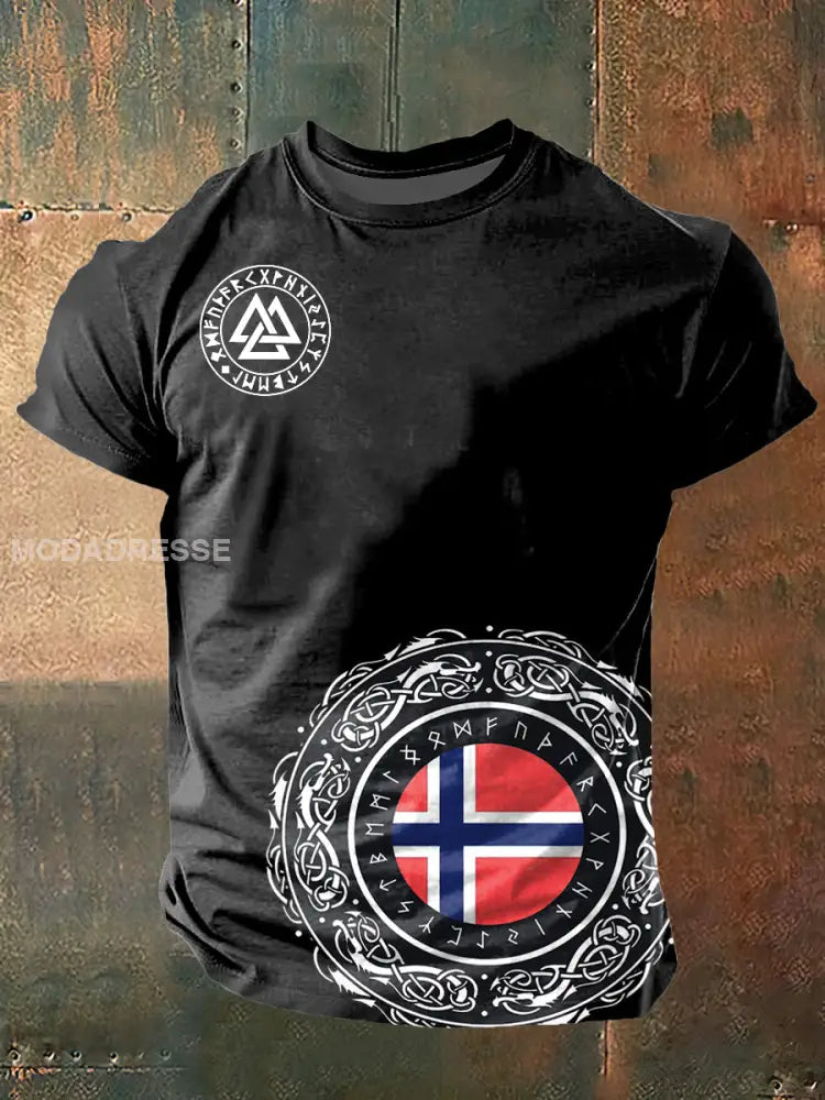 Menns Norge vikinge-trykk Vintage korte erme-t-shirt S