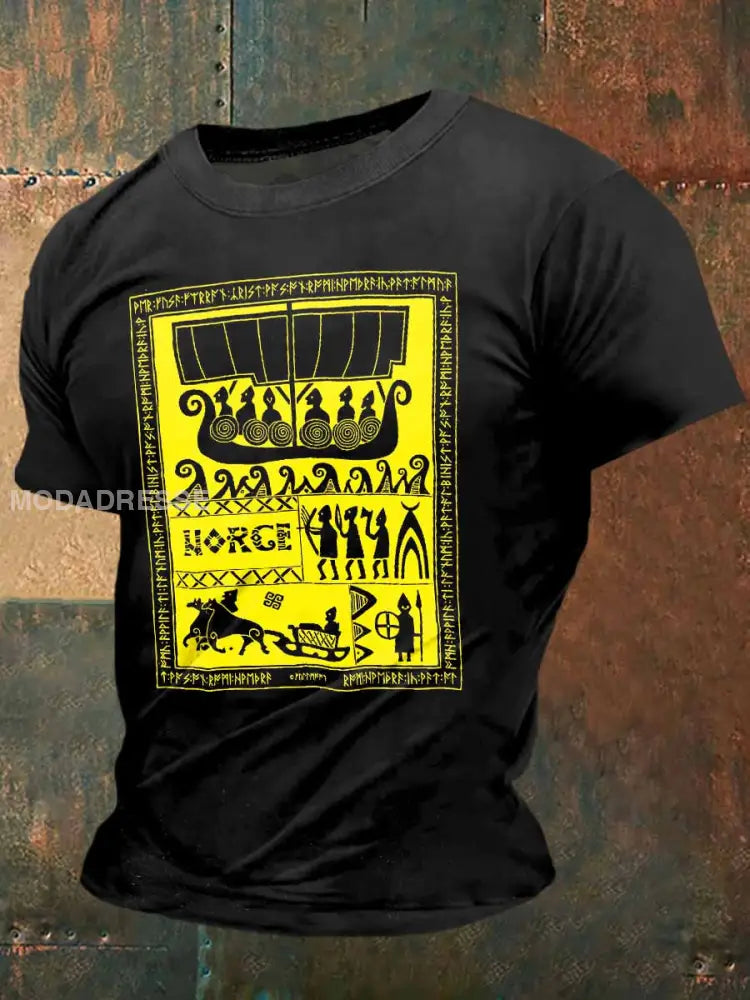 Menns vikingsstil trykt ut korte erme-t-shirt S