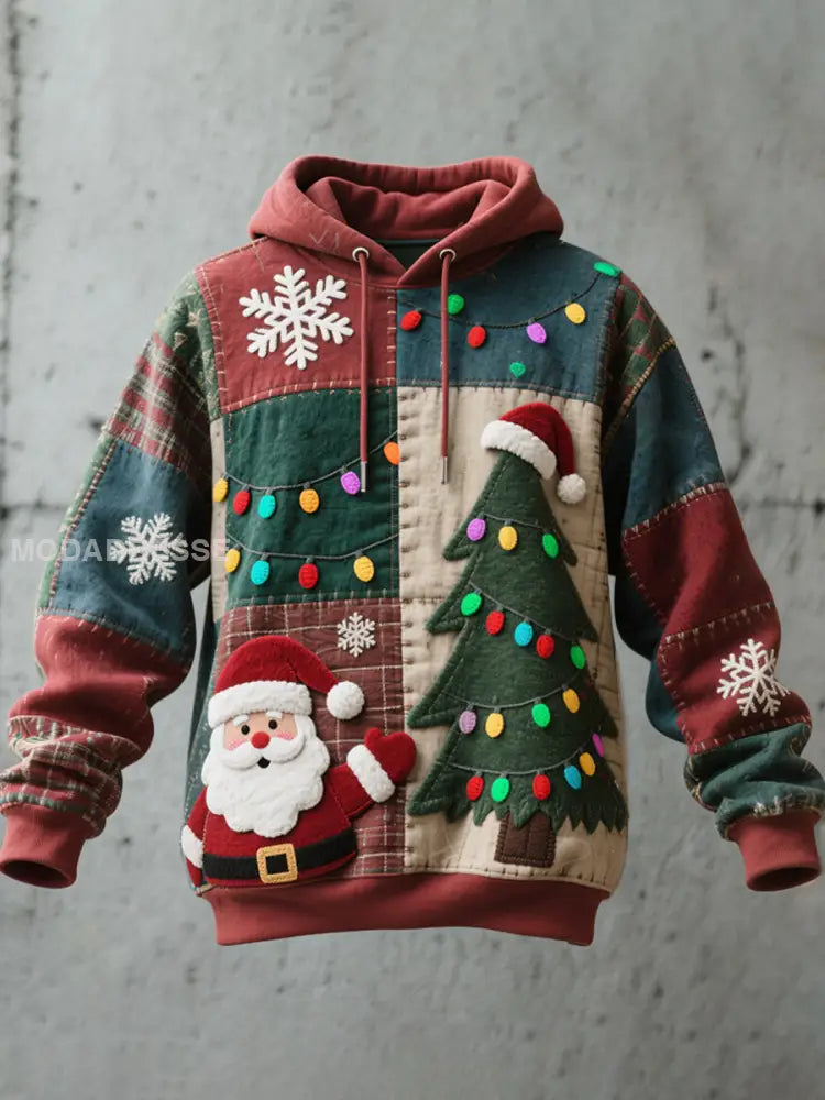 Men’s Christmas Inspired Patchwork Art Vintage Hoodie As picture / S
