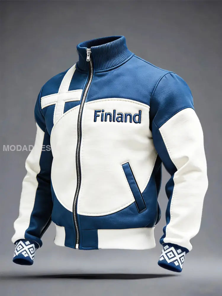 Miesten suomalainen patchwork Print Casual Zip-Up Takti valkoinen / S