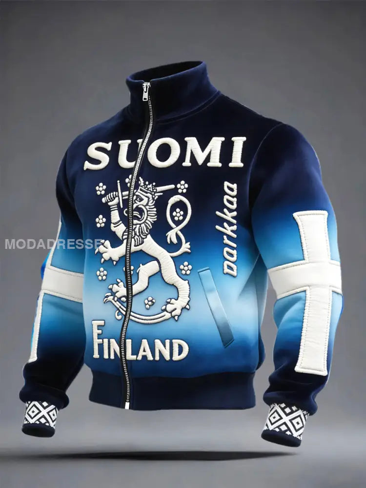 Miesten suomalainen SUOMI Gradient Tulosta Zip-Up Takki Merellinen sininen / S