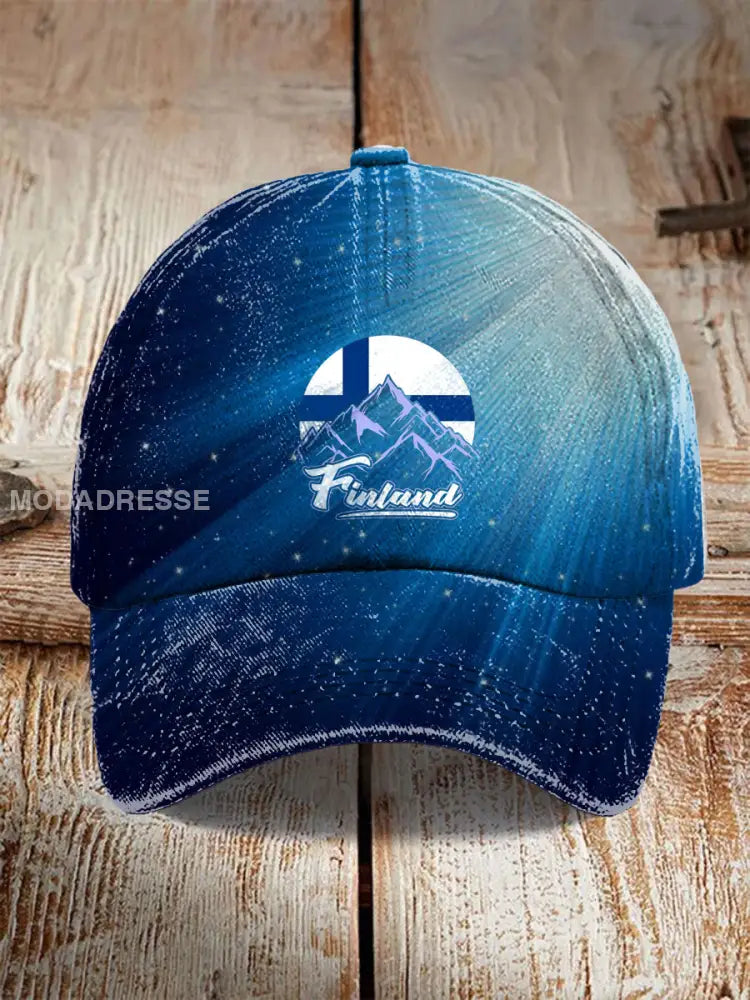 Miesten unelma sininen ombre ’Suomi’ vuoriin lippu Baseball Cap -lippi moniväri
