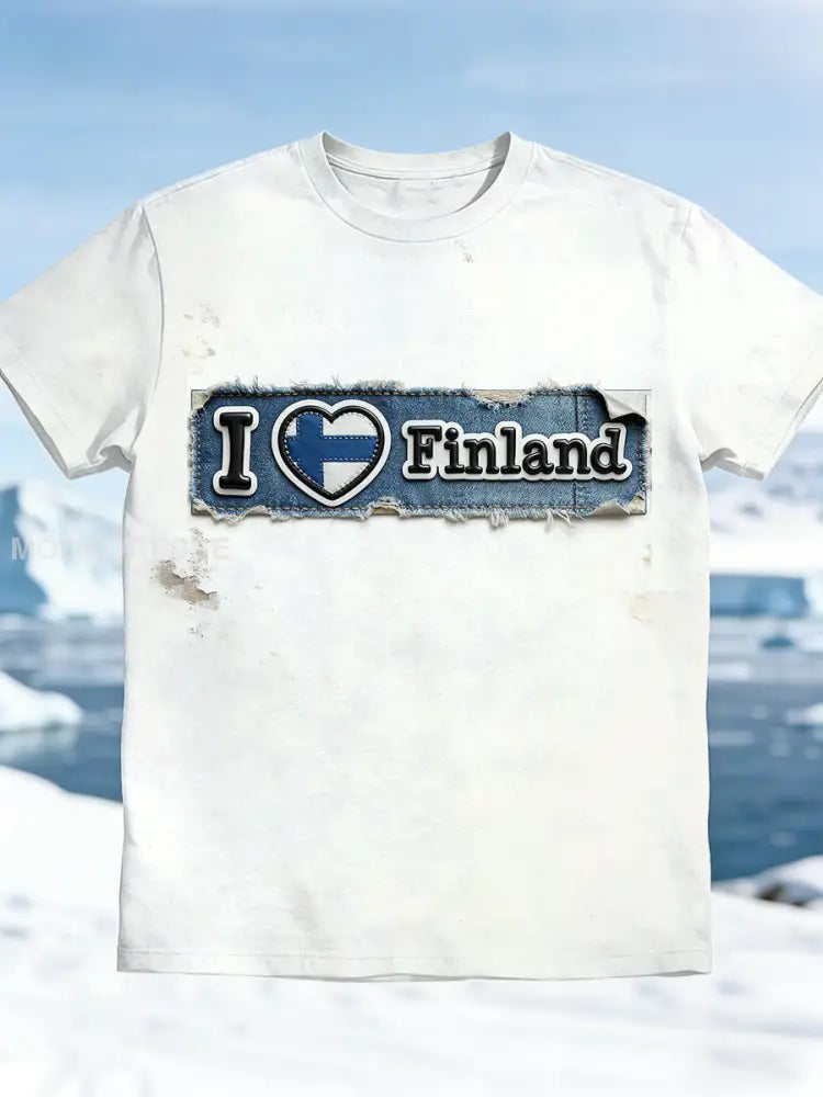 Miesten valkoinen Suomi Lippulaite Tulosta Casual T-paito valkoinen / S
