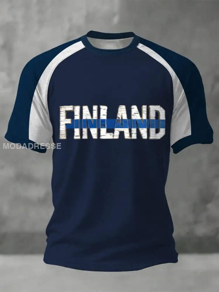 Miesten Vintage ’FINLAND’ Lippu raita Raglan T-paito moniväri / S