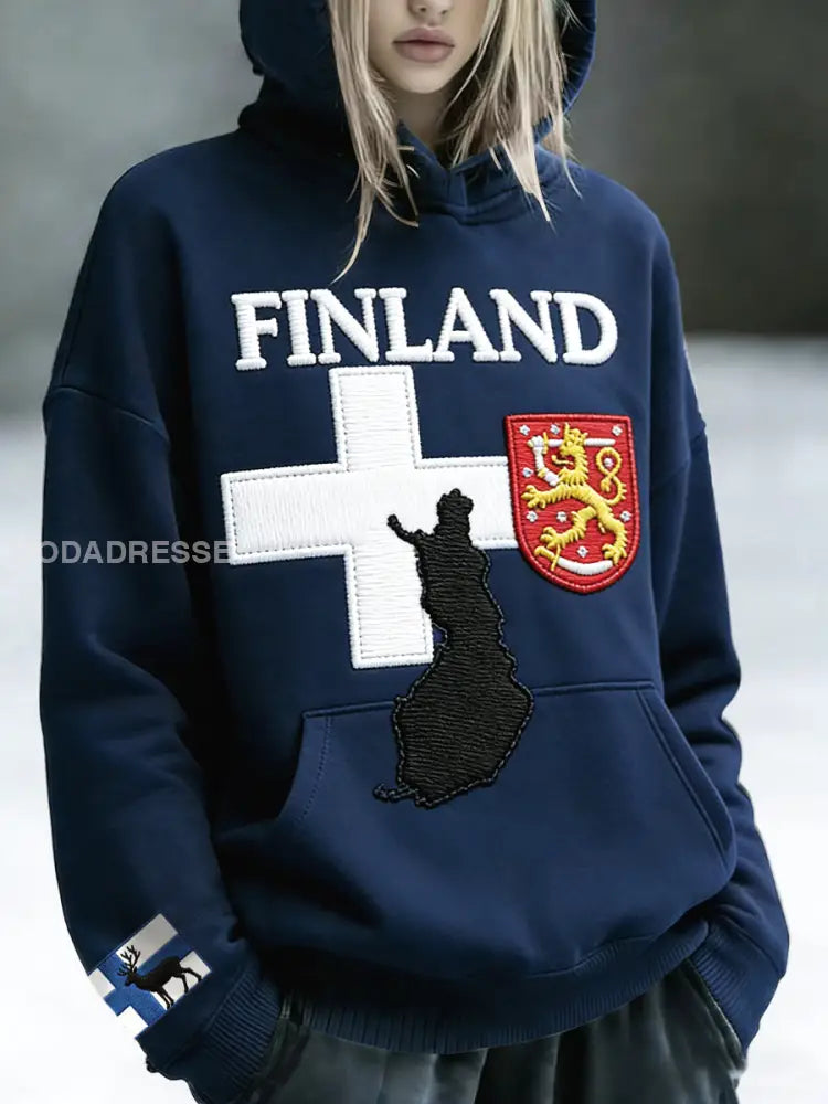 Naisten laivaston sininen Suomi Lippu Tulosta vapaa huppupaikka Merellinen sininen / S