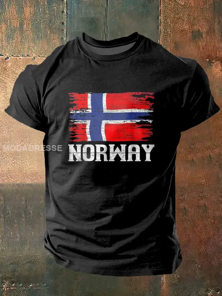Norge flagg utskriver Vintage Kort erme T-shirt S