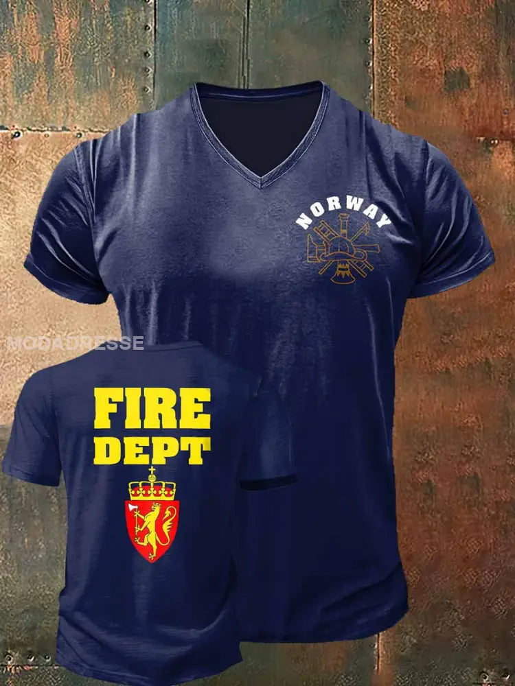 Norges brannvælt trykt Vintage Fashion Kort erm V-hals T-shirt S