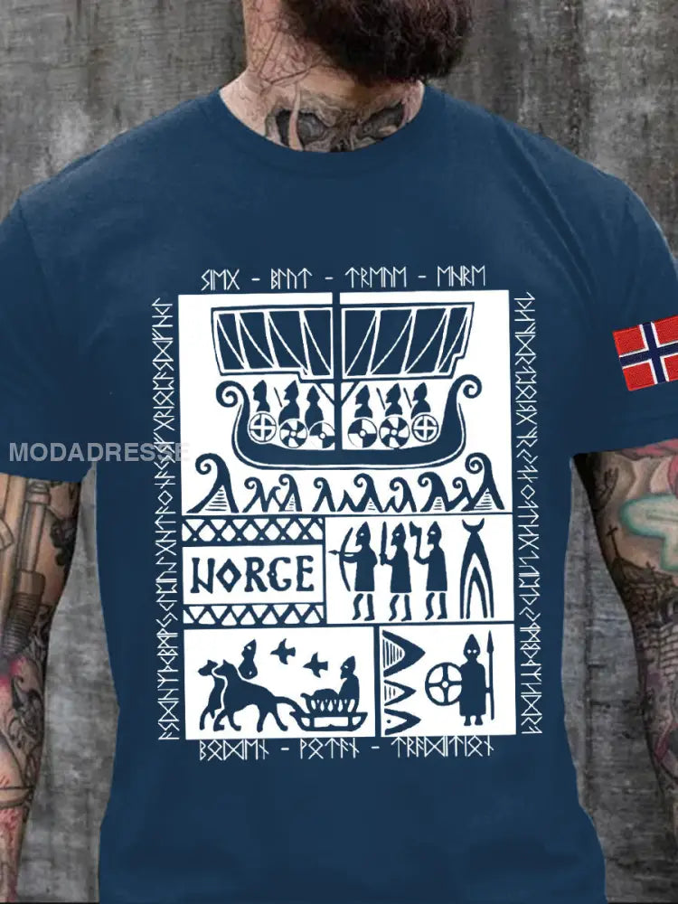 Norges historie Trykt T-skjorte blåblått / S