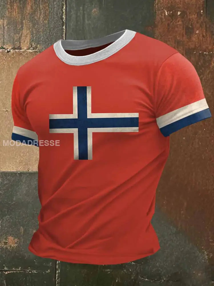 Norsk flagg til herre Skriv ut uformel T-shirt som bilete / S