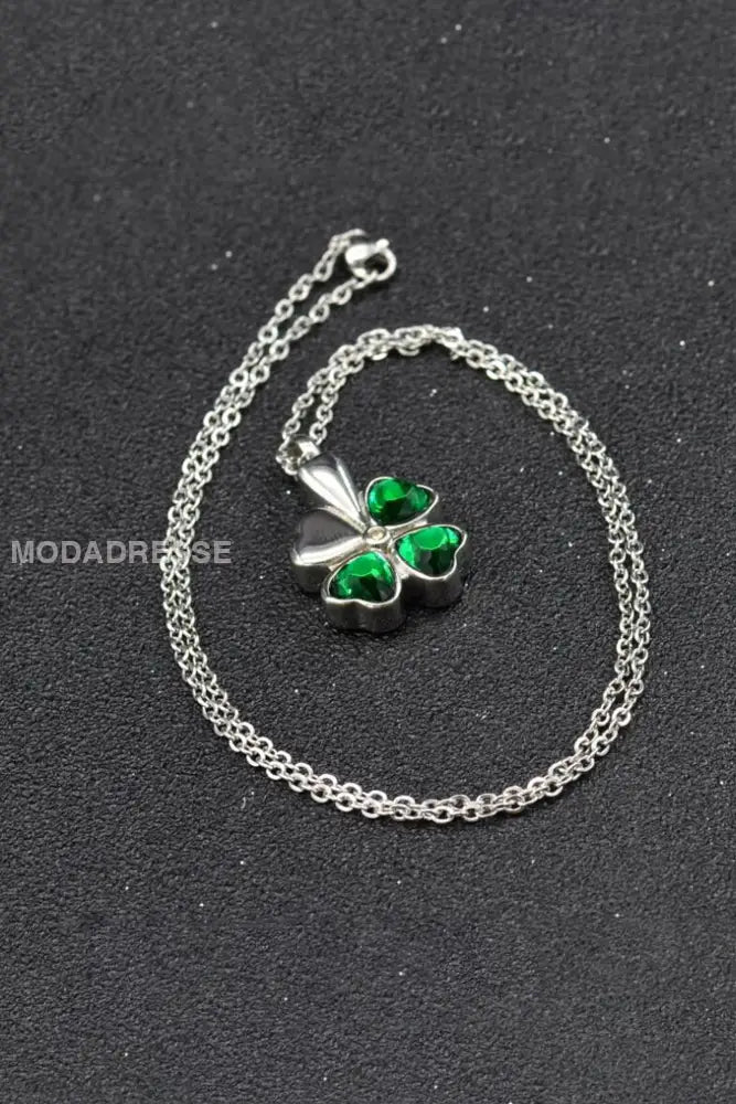 Personaliserad Pendant Lucky Four Leaf Clover Öppna halsbandet grönt