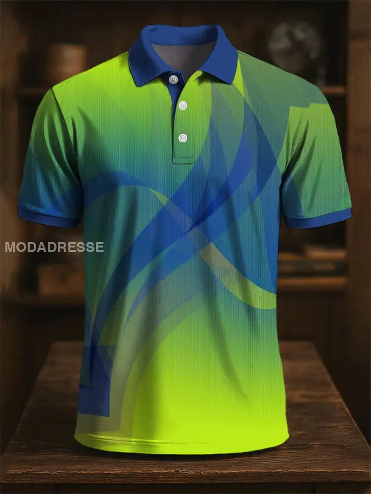 Retro konst Abstract Gradient Wave Line Skriv ut Casual Polo tröj flerlog / S