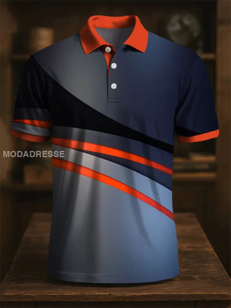 Retro konst Gradient Patchwork Skriv ut Casual Polo tröj flerlog / S