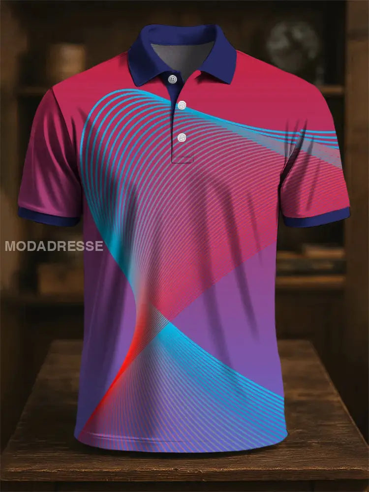 Retro konstfärg Gradient Stripe Skriv ut Casual Polo tröj flerlog / S