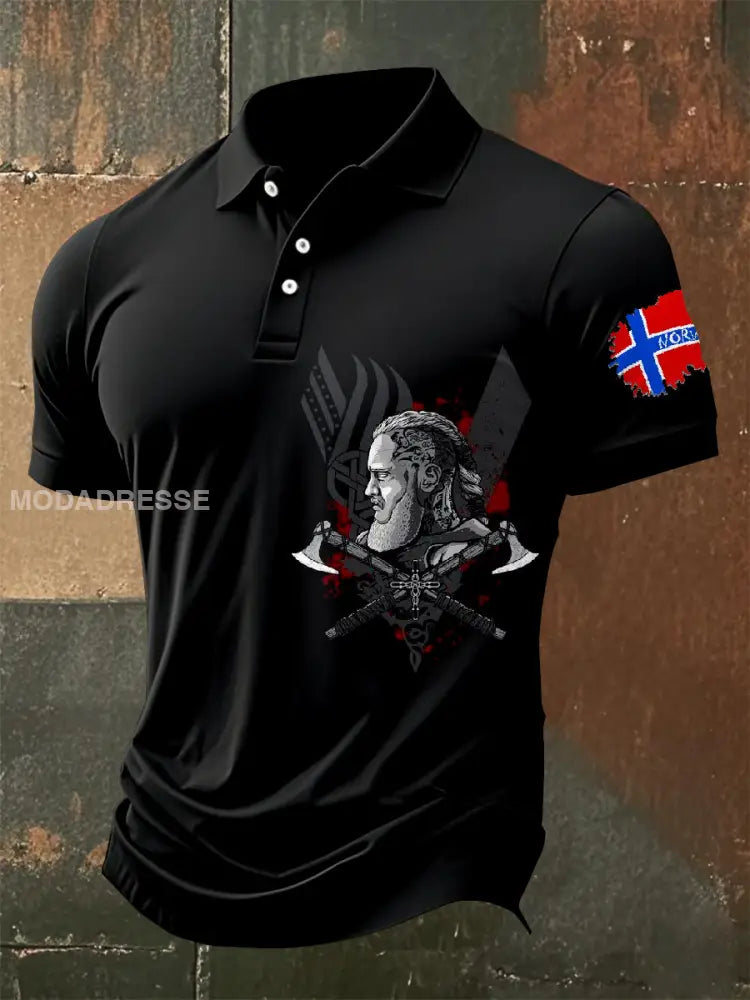Retro norsk vikingebilde trykt kasseal polo skjorte som bilete / S