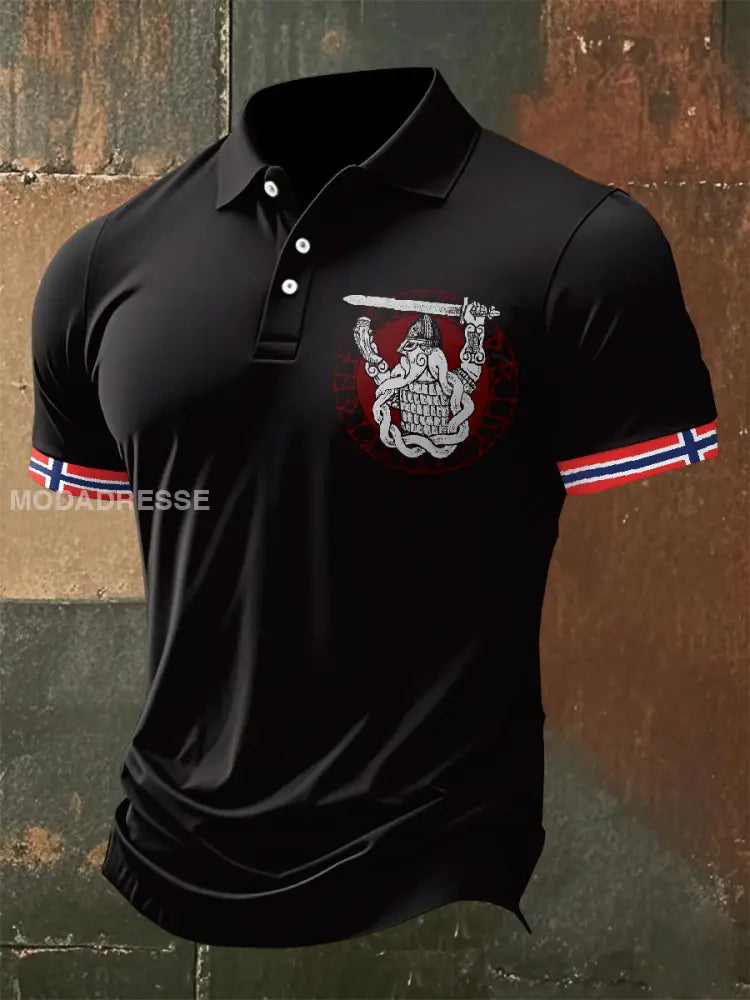Retro norsk vikingebilde trykt kasseal polo skjorte som bilete / S
