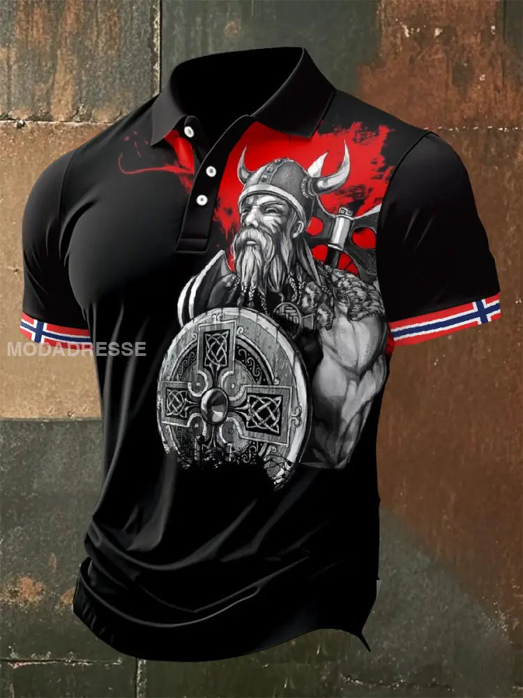 Retro norsk vikingebilde trykt kasseal polo skjorte som bilete / S