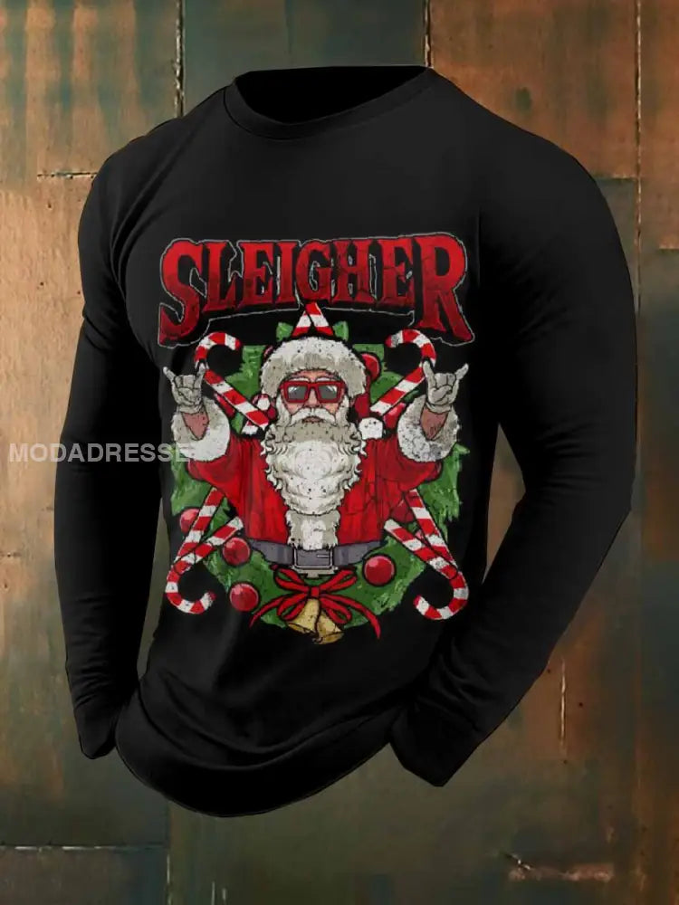 Retro Rock Christmas Santa Print Casual Långa ärmad Sweatshirt som bild / S
