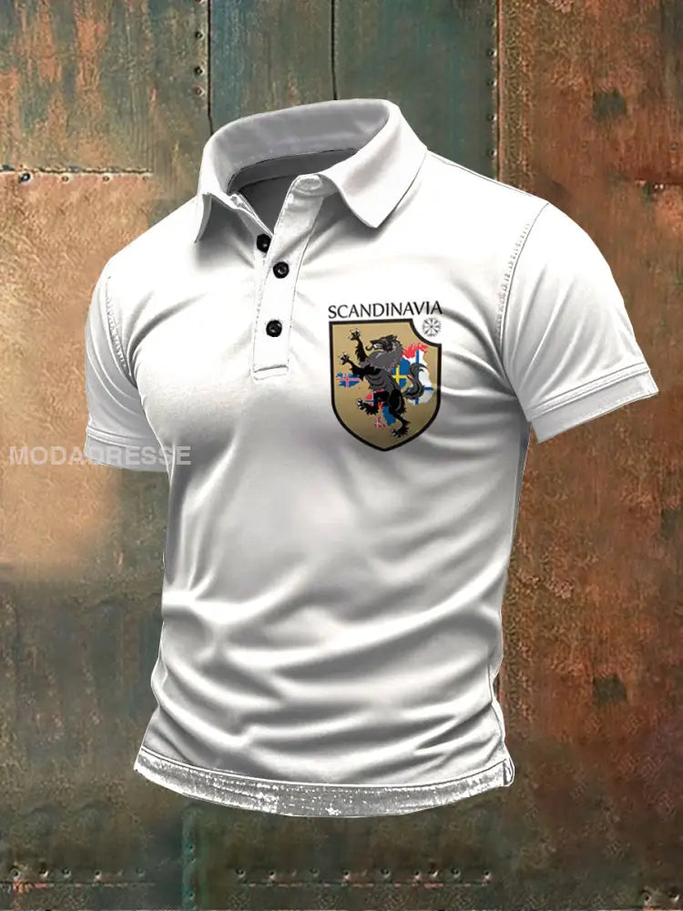 Retro Scandinavia Tema Print Casual Polo Skjorta som bild / S