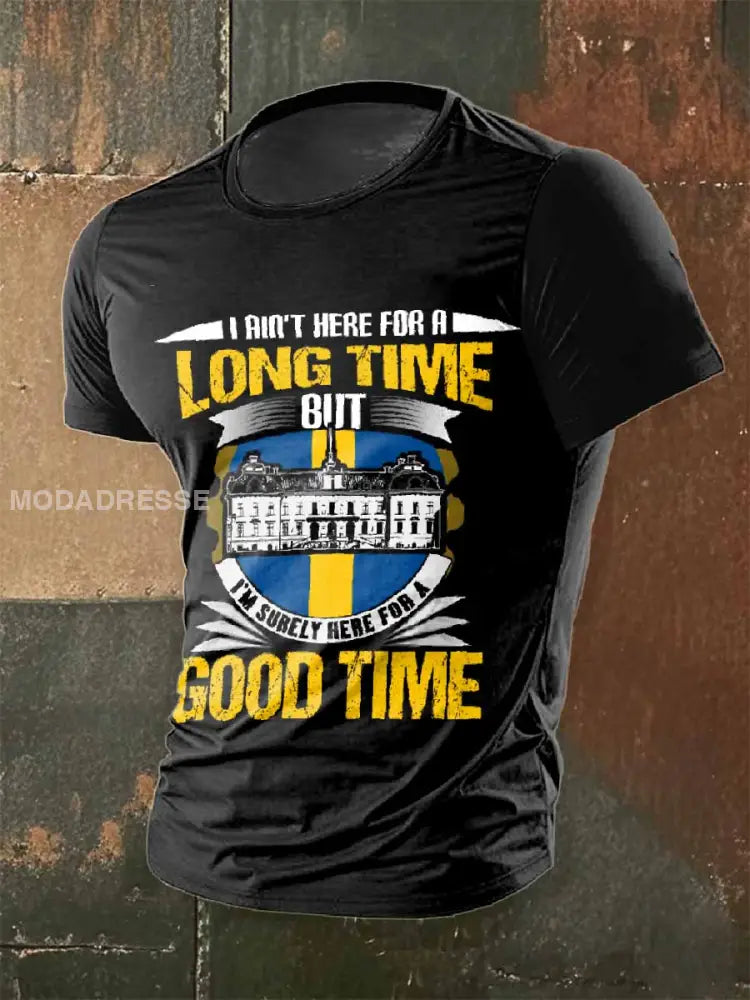 Retro Svensk Illustration Casual T-shirt För Män som bild / S