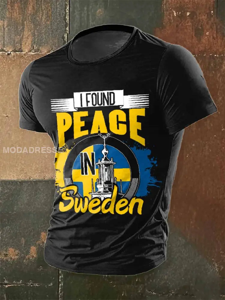 Retro Svensk Illustration Casual T-shirt För Män som bild / S