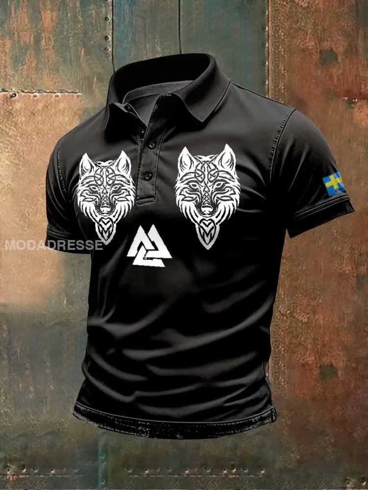 Retro Svensk Pikétröja Med Vikingatryck För Män som bild / S