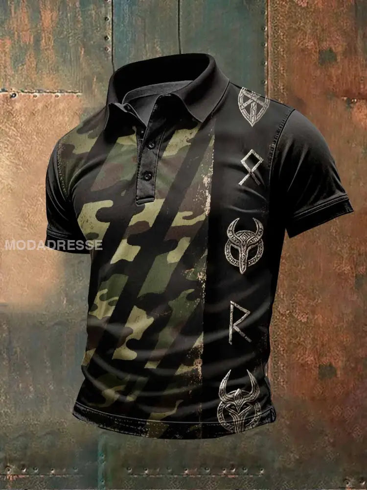 Retro Svensk Viking Camouflage Skriv ut Casual Pikétröja För Män som bild / S