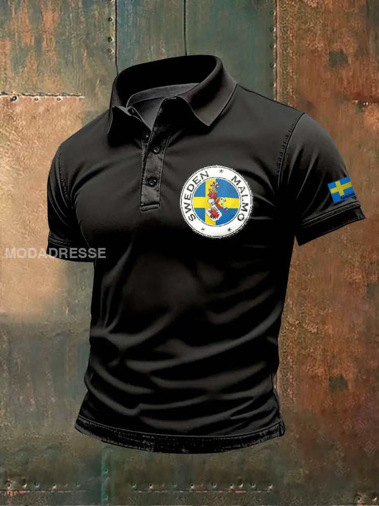 Retro Svenska flagg Tema Casual Polo Skjorta som bild / M