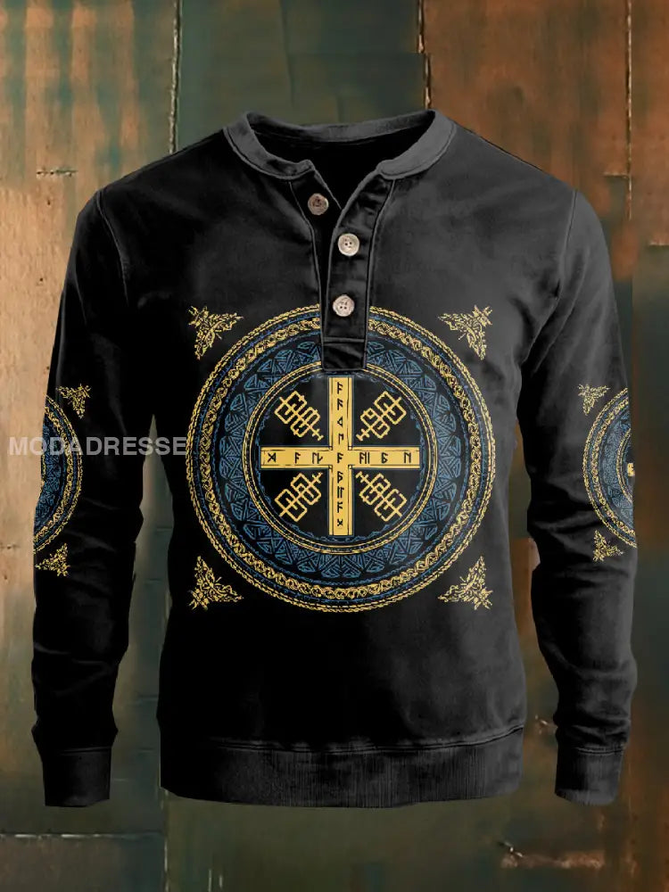 Retro Svenska Viking Print Casual Sweatshirt As picture / S