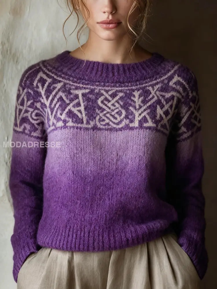 Retro Viking keltiska knop Runor Gradient Skriv ut långärms tröjar mörkt / S