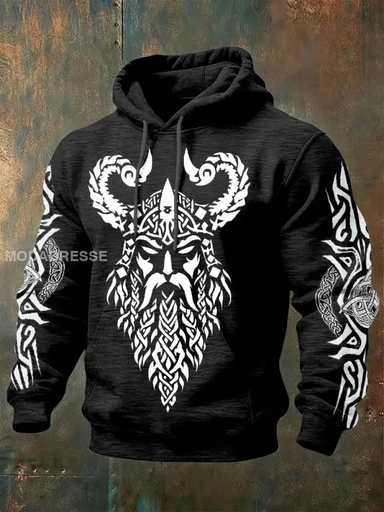 Retro Viking Print Casual Hooded Sweatshirt som bild / S