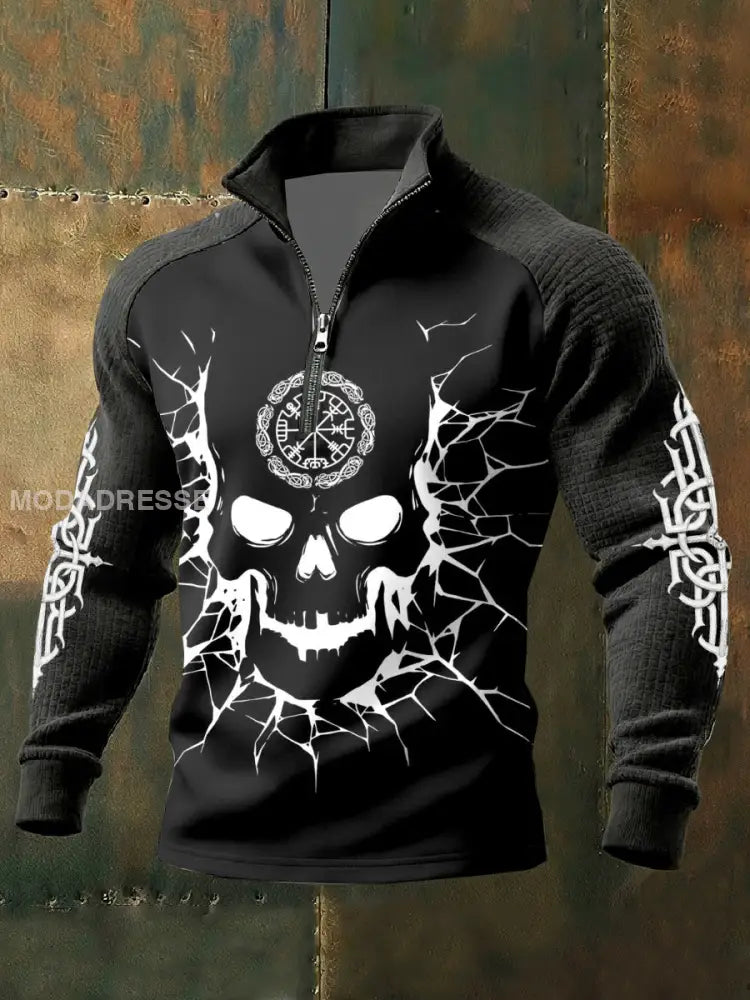 Retro Viking Print Casual Sweatshirt som bild / S