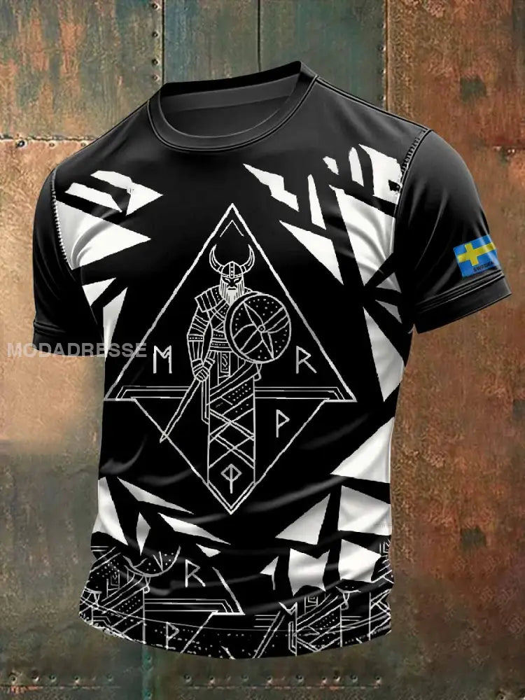 Retro Viking Print Casual T-shirt För Män som bild / S