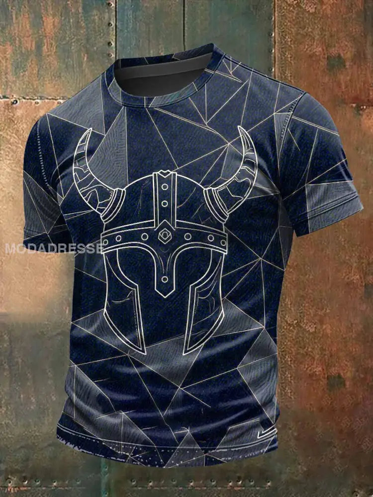 Retro Viking Print Casual T-shirt För Män som bild / S