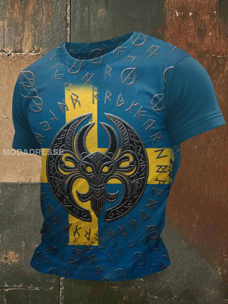 Retro Viking Print Casual T-shirt För Män som bild / S