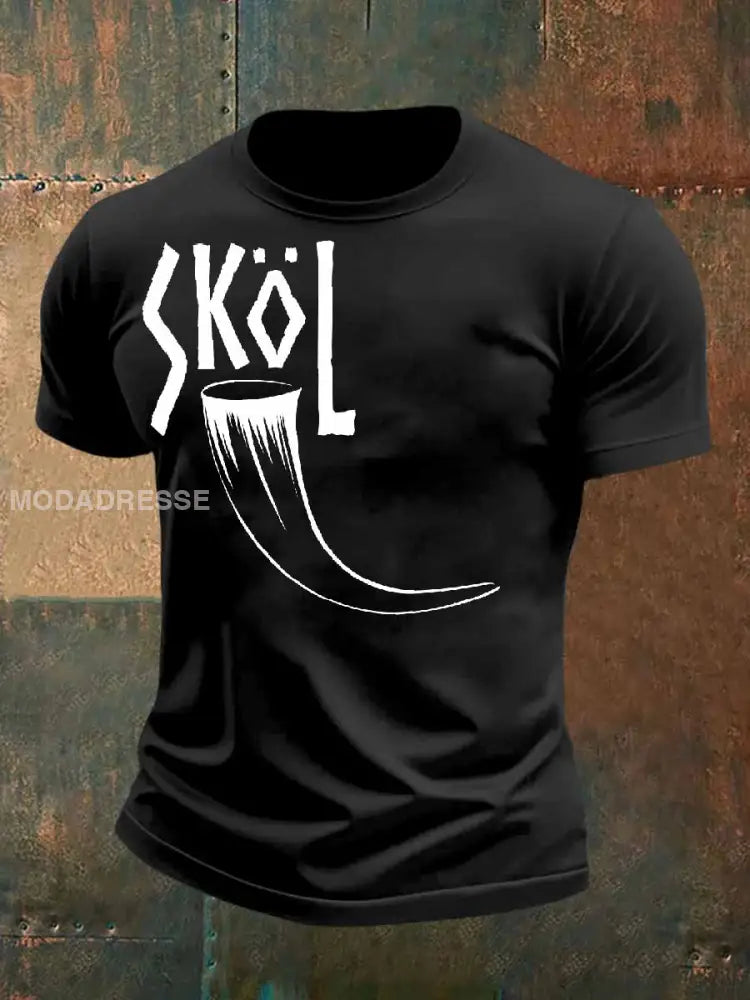 Retro Viking Print Casual T-shirt För Män som bild / S