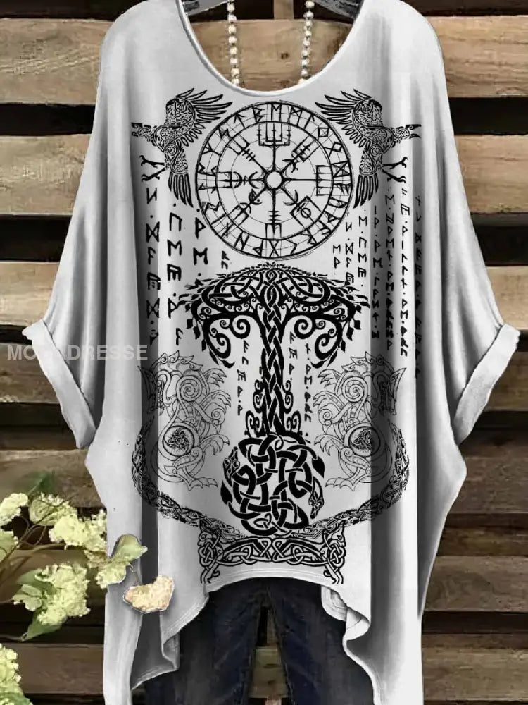 Retro Viking Print Casual Topp För Kvinnor. som bild / S