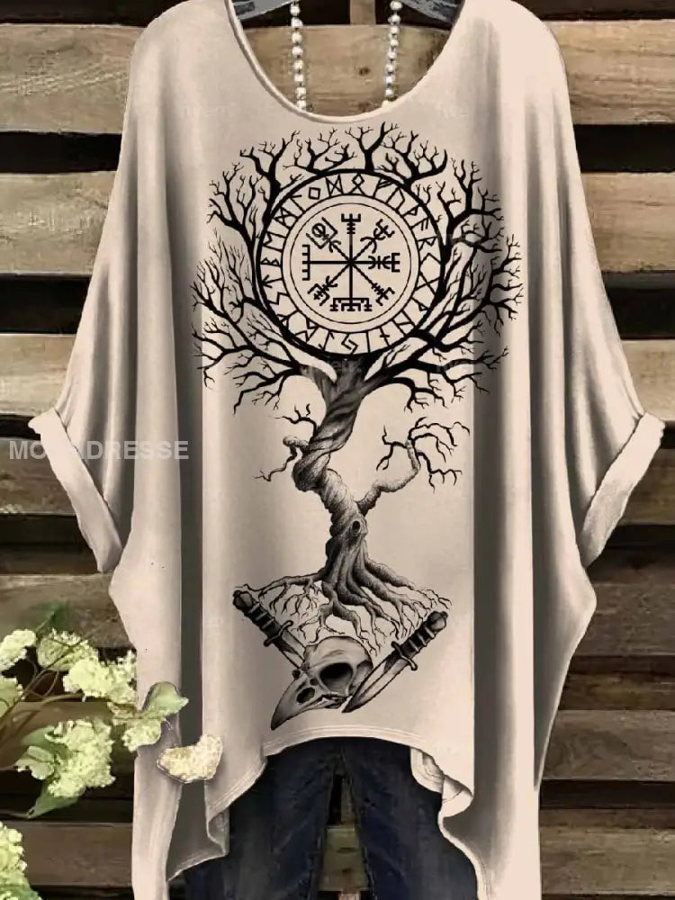 Retro Viking Print Casual Topp För Kvinnor. som bild / S