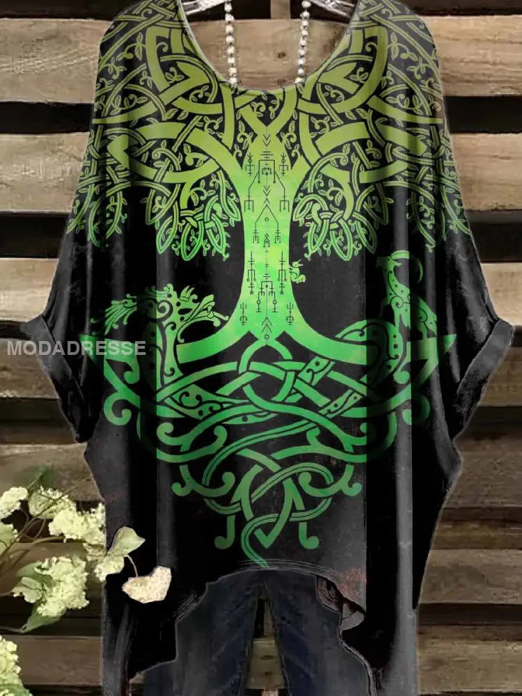 Retro Viking Print Casual Topp För Kvinnor. som bild / S