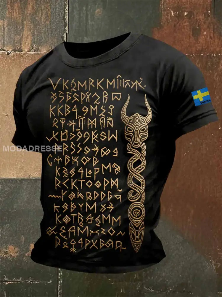 Retro Viking Rune Skriv ut Casual T-shirt För Män som bild / S