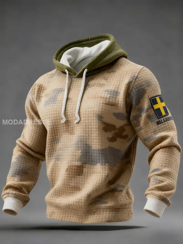 Retro Viking Svenska Camo Veteran Våffle Hoodie Sweatshirt Khaki / S