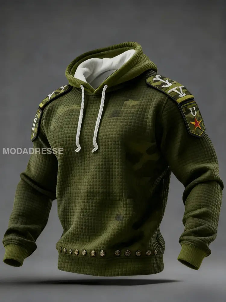 Retro Viking Svenska Camo Veteran Våffle Hoodie Våffel grönt / S