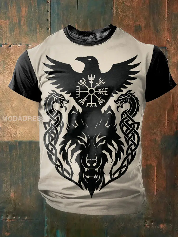 Retro Viking Totem Skriv ut Casual T-shirt som bild / S