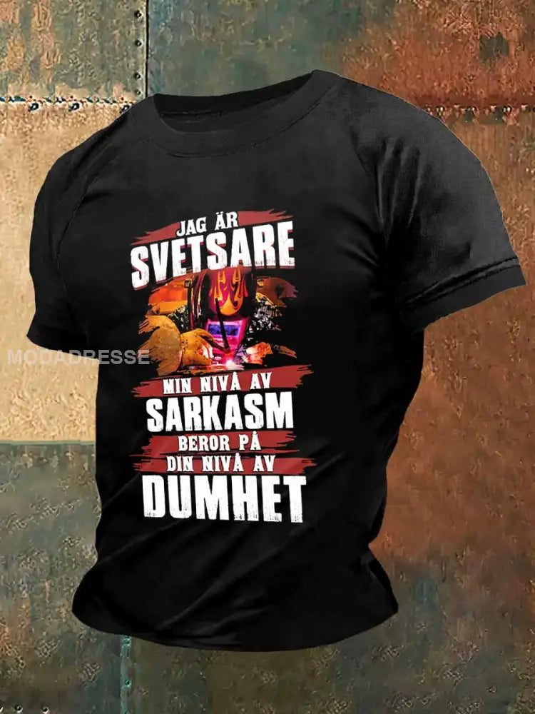 Sarkasm Beror Pa Din Niva Av Dumhet Skriv ut Vintage Fashion Plunger Kort ärm T-shirt S