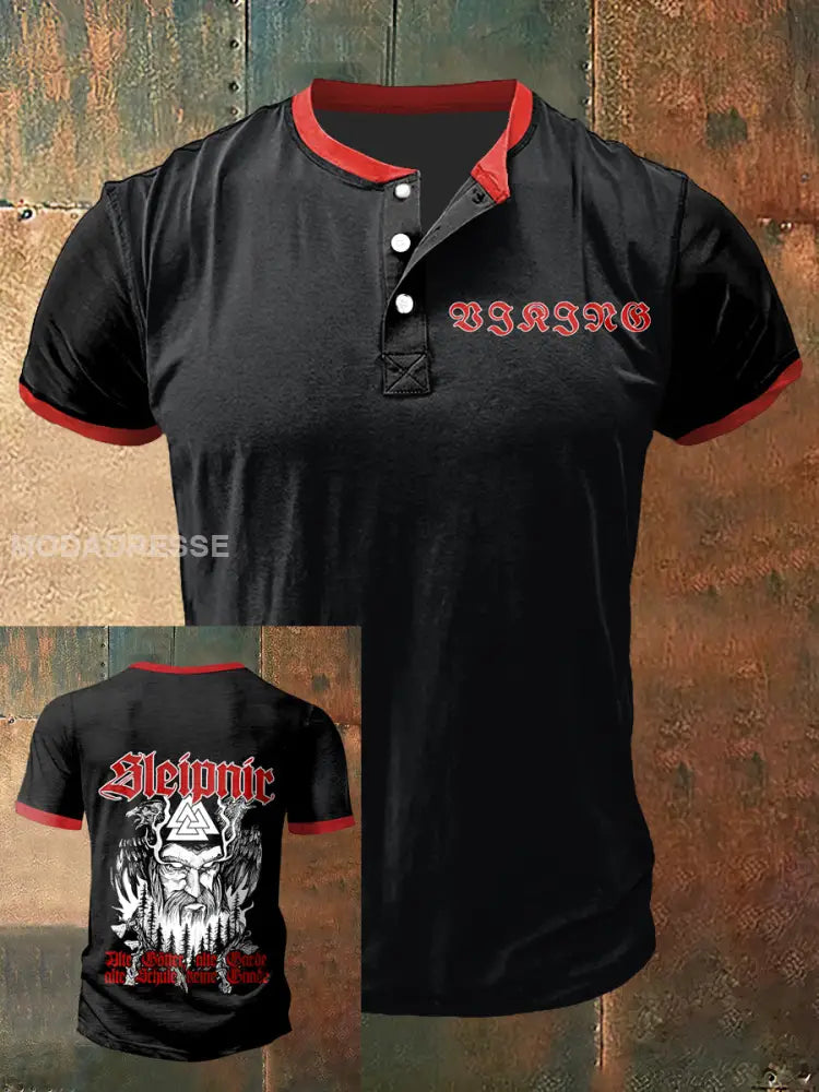 Sleipnir for herrer utskrift kunst med kort erme Henley hals T-shirt S