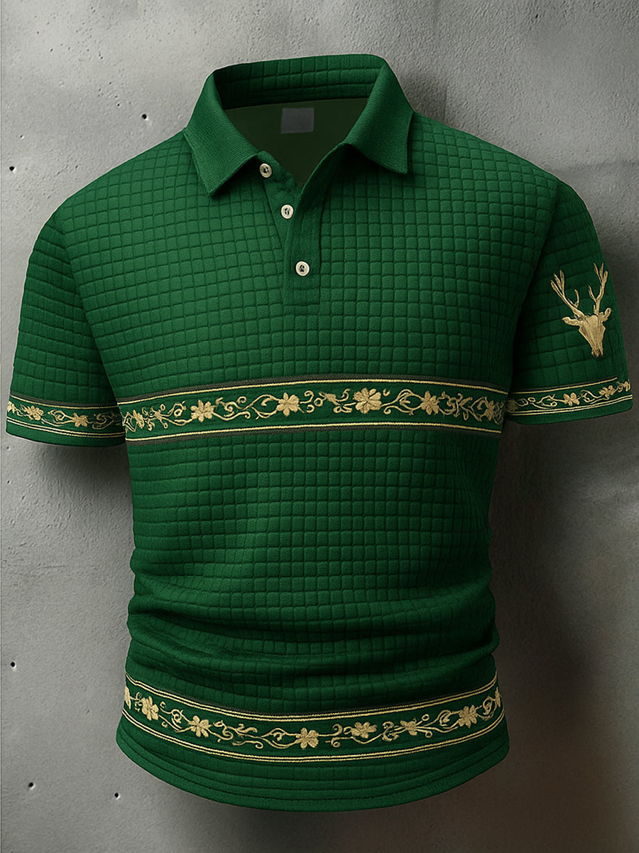 Retro Oktoberfest Deer Lederhosen Konstnärlig tryckt textur V-hals korta ärmar Polo-shirt